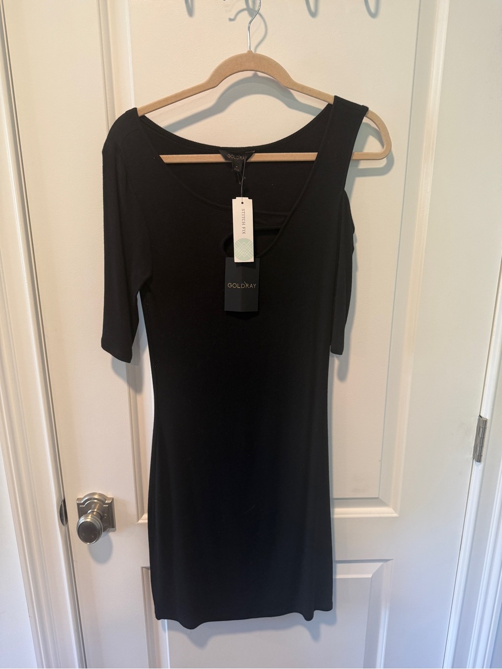 Goldray Black One-Shoulder Midi Dress